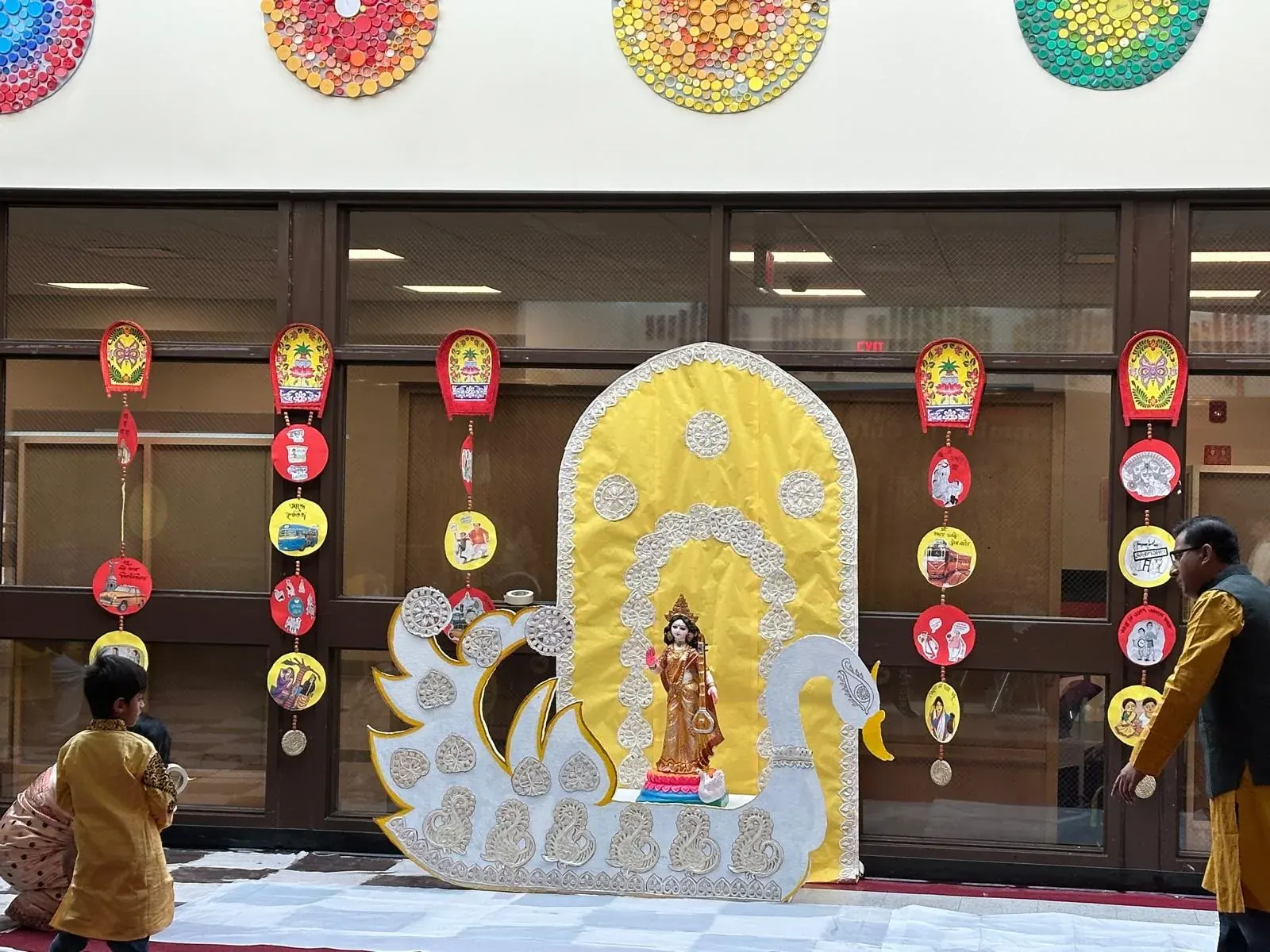 Saraswati protima on a handcrafted swan throne